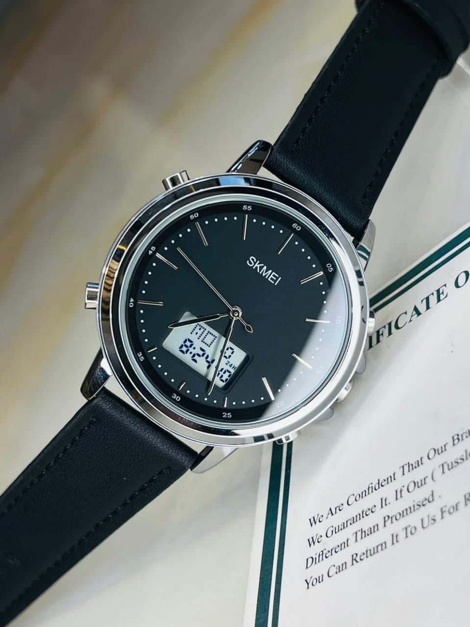 Skmei – 1652 (Strap) – Multifunctional Waterproof – Silver/White-Leather