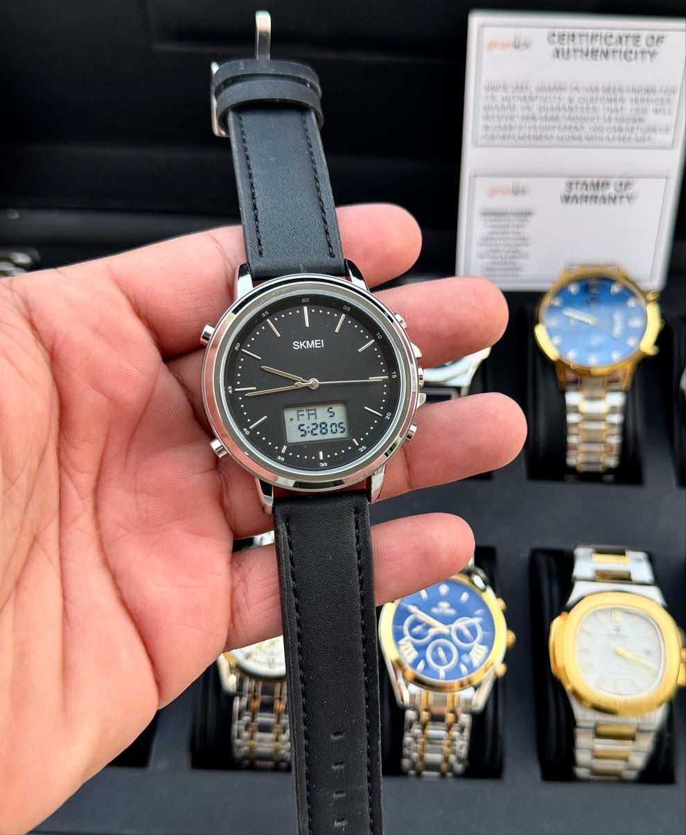 Skmei – 1652 (Strap) – Multifunctional Waterproof – Silver/White-Leather